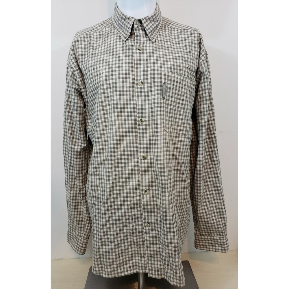 Columbia Mens Lrg Button Down Long Sleeve Plaid Checkered Shirt White Multicolor